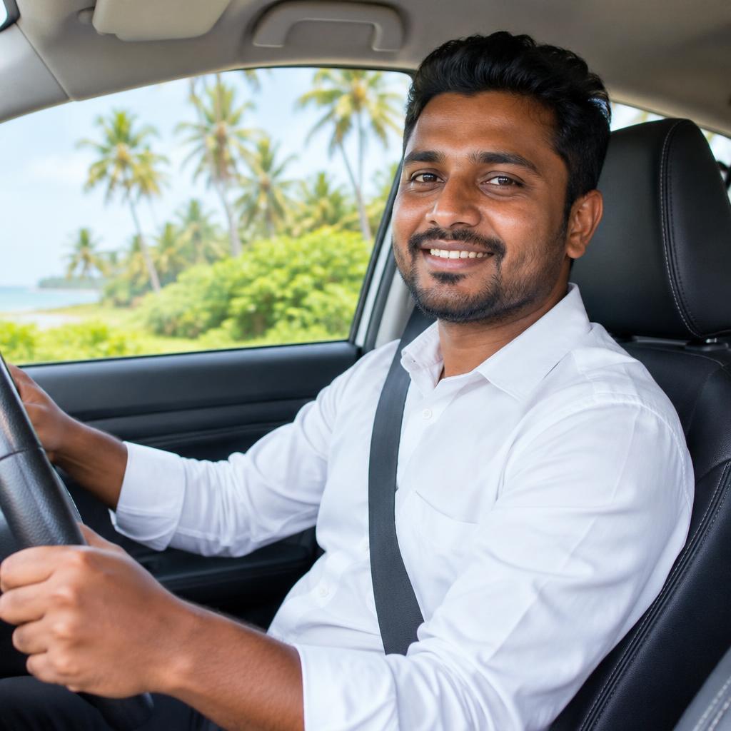 A welcoming driver in a comfortable car beside the coast